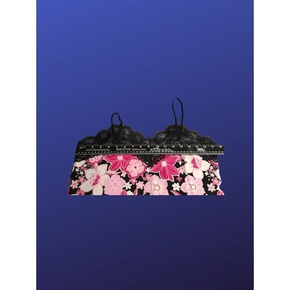 J.T.B. Camisole Cami Top w/Floral Lace Trim, PINK FLORAL/BLACK, Size Large, NWOT - Picture 5 of 8